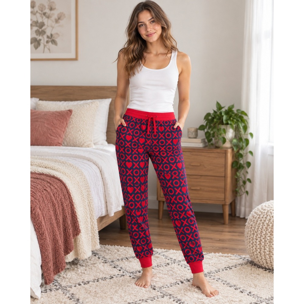 Hanna Andersson PJ Pants Navy Red Valentine XOXO Heart Organic Cotton Small